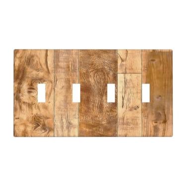 Imagem de Naiqadnehz Placa de cobertura para interruptor de luz, cor de madeira rústica, textura de madeira natural, 4 gangues, placa de parede com interruptor quádrupla, capa decorativa para decoração de casa