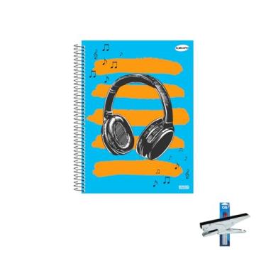 Imagem de Kit Caderno Masculino 10 Matérias Capa Dura 200 Folhas + Caneta Esferográfica 0.7mm + Grampeador Alicate