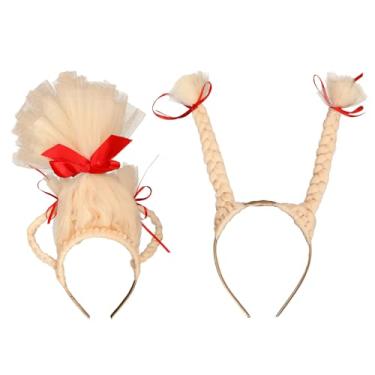 Imagem de nezababy 2PCS Cindy Blonde Hair Headband Christmas Wig Headwear Costume Accessories Red Bow Headpiece for Women Xmas Cosplay Holiday Party