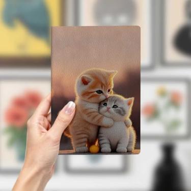 Imagem de Caderno de couro de gato, caderno A5 para anotações de escritório, agenda de 21 x 14,7 cm, agenda de viagem, presente para amantes de gatos 3