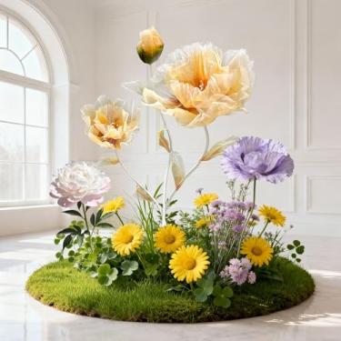 Imagem de Decoração de flores de seda artificial, flores gigantes de 1,5 m para decoração de fundo de casamento, grande vitrine de loja, adereços de fotografia, enorme flor falsa com hastes e base em pé