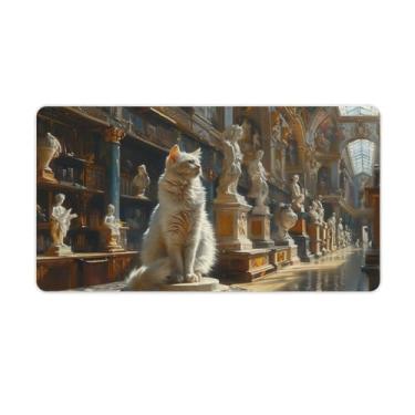 Imagem de FoRes Gato vestido como escultura, mouse pads grandes para jogos, base de borracha antiderrapante, tapete de mesa, laptop, acessórios de computador, suprimentos para escritório, casa, 40 x 75 cm