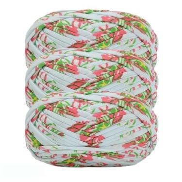 Imagem de Pacote com 2 camisetas de tecido elástico de crochê, fita grossa de tecido de poliéster para sacos de crochê/cestas/tapetes - azul jovem