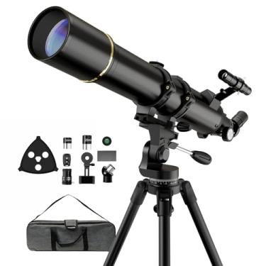 Imagem de NACATIN Telescópio astronômico para adultos e iniciantes - Refrator de abertura de 90 mm de 800 mm com ampliação de 32 x 240 X - preto
