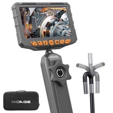 Imagem de Boroscópio articulado bidirecional NIDAGE câmera endoscópio articulado de 0,6 cm com luz de 12 cm IPS câmera de inspeção flexível de fibra óptica cobra câmera para parede automotiva de aeronaves
