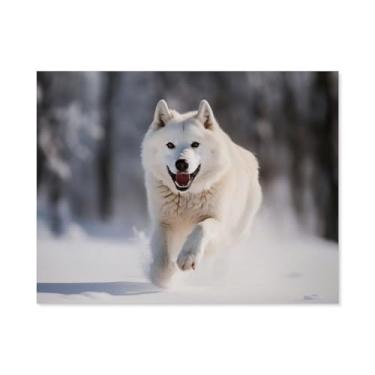 Imagem de HouLaiZhe Pôster de animal lobo branco correndo bela tela estética pôsteres decoração de sala de parede impressões de sala de galeria decoração de parede para quarto sala de estar escritório 20 x 26