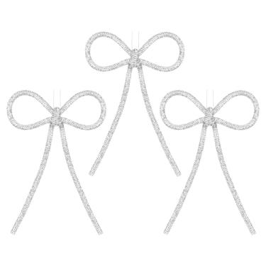 Imagem de 3 peças de enfeites de laço de Natal feitos à mão com corda para pendurar, laços decorativos de glitter para decoração de árvore de Natal, guirlanda e guirlanda, férias reutilizáveis, casa, casamento