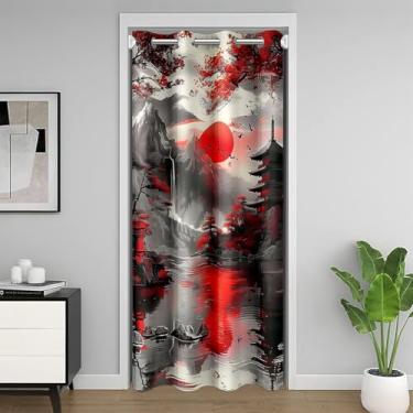Imagem de jejeloiu Cortina de porta japonesa para privacidade, flores de cerejeira, capa de armário, pôr do sol, cortina divisória de quarto, 86 x 203 cm, tratamentos de janela para quarto e sala de estar