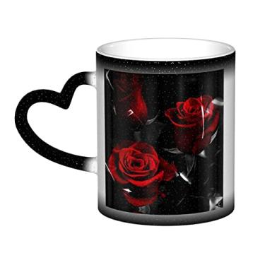 Imagem de Copo de café divertido rosa vermelha, copo de cerâmica sensível ao calor que muda de cor, 12 onças, para café/chá/leite/cacau, para adolescente/aniversário/festival/presentes