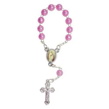 Imagem de 50 Mini Terço com Foto NSra de Lourdes - SJO Artigos Religiosos, Rose 