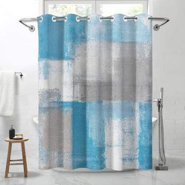 Imagem de Lnond Cortina de chuveiro azul, cinza, moderna, abstrata, impermeável, sem gancho, para banheiro, spa, banheira, 71 L x 74 C