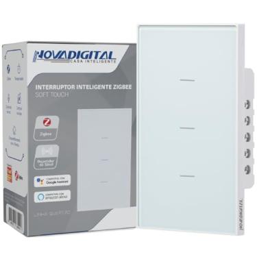 Imagem de Interruptor Inteligente Zigbee Novadigital 3 Teclas Botões Soft Touch Quartzo Compatível Com Tuya Smart Life Alexa Google 110V 220V Bivolt 4x2 Branco