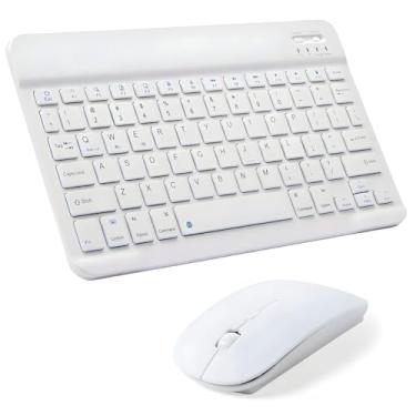 Imagem de Teclado E Mouse Bluetooth Recarregáveis – Design Slim, Silencioso E Ergonômico Para Escritório E Casa Para Computador, Tablet E Laptop Ipad | Kit Premium Sem Fio 2 Em 1 (ABNT2) (Branco)