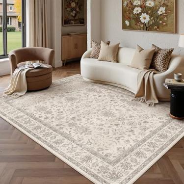 Imagem de PureCozy Tapete bege 15 x 23 cm, lavável, vintage, sala de estar, quarto, grande, antiderrapante, pilha baixa, fina, sala de jantar, escritório, decoração