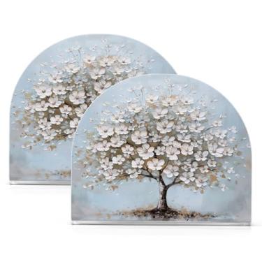 Imagem de Wassud Porta-guardanapos acrílico flor de cerejeira branca, dispensador de guardanapo de papel moderno em forma de U para mesa, cozinha, sala de jantar, bancada 2 peças (comporta 50-60 guardanapos)