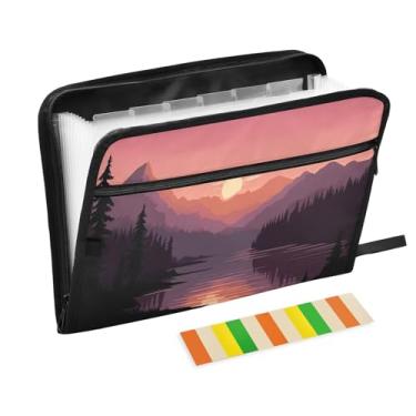 Imagem de Wassud Sunset Organizador de arquivos sanfonado com 13 bolsos, pastas expansíveis com abas e adesivos, organizador de pastas de documentos de recibo de papel tamanho carta A4 para viagens de