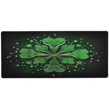 Imagem de Wassud Trevo de quatro folhas (2) mouse pad para jogos com base de borracha antiderrapante, mouse pad longo para teclado de computador com borda costurada, almofada grande impermeável para escritório