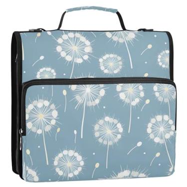 Imagem de Wassud Fichário de dente-de-leão azul branco com 3 anéis com alça de ombro e alça de vários bolsos expansível organizador de pasta de arquivo