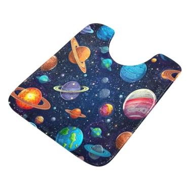 Imagem de Burbuja Tapete de banheiro Planets Space, tapete de banho absorvente de pelúcia macio, base antiderrapante para piso de banheiro, oval em forma de U