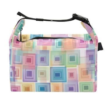 Imagem de STAYTOP Lancheira artística colorida em forma quadrada com fivela de alça, lancheira isolada para meninos e meninas, lancheira térmica para trabalho escolar