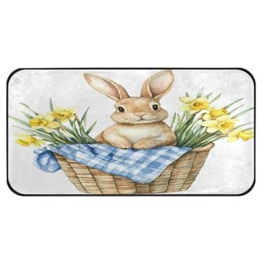 Imagem de Burbuja Tapete de cozinha de flor de coelho 51 x 99 cm, tapete lavável antiderrapante com suporte de borracha, tapete para cozinha, sala de estar, banheiro, decoração de casa