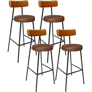 Imagem de Kit 04 Banquetas Alta Bar Cozinha Sala De Jantar Milão L02 Couríssimo Whisky Marrom
