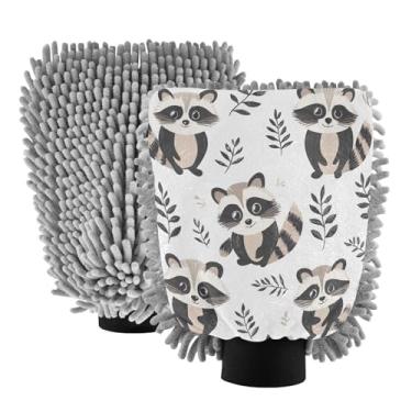 Imagem de STAYTOP Luvas de lavagem de carro de guaxinim de desenho fofo, 2 peças, luvas de microfibra de chenille, sem arranhões, panos de esponja de lavagem ultra absorventes para carros, limpeza doméstica - M