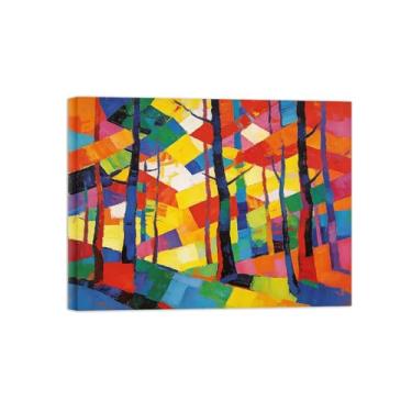 Imagem de Pintura abstrata para parede - árvore florestal colorida 7 - impressão em tela de decoração moderna para sala de estar pronta para pendurar tela emoldurada 60x80cm24x31in