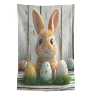 Imagem de STAYTOP Tapeçaria de parede de coelho fofo de Páscoa, tapeçarias para decoração de casa, dormitório, sala de estar, quarto, tapete de parede (60 × 51 polegadas)
