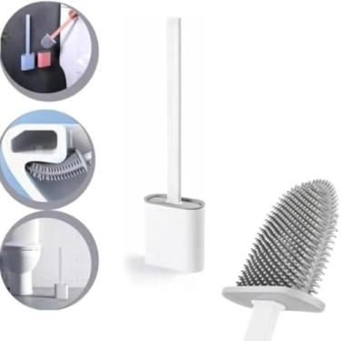 Imagem de Escova de limpeza, silicone, banheiro, flexivel, duravel, design moderno, acompanha suporte, azul