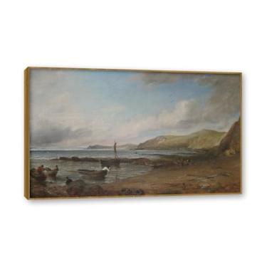 Imagem de Moldura de teca. Arte em tela romantismo estilo constable (paisagem 68), pintura de paisagem inglesa emoldurada, decoração de parede elegante para sala de estar escritório. 30 x 48 cm - 11,8 x 18,8