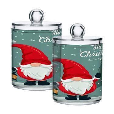 Imagem de STAYTOP 2 frascos de boticário Qtip para banheiro com etiquetas – Recipiente de armazenamento Qtip de plástico transparente para bola de algodão, cotonete, grão de café e gnomos de Natal