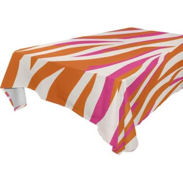 Imagem de Burbuja Toalha de mesa de pele de zebra rosa, toalha de mesa retangular, anti-rugas, grossa para decoração de jantar, cozinha, festa, 152 x 274 cm