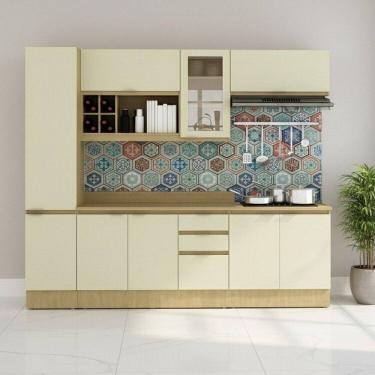 Imagem de Cozinha Modulada 10 Peças 2 Aéreos 2 Balcões 1 Paneleiro Tampos e Rodapé Marrom