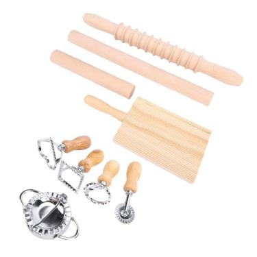 Imagem de AUNMAS Conjunto de Pinos de Rolo para Macarrão, Kit de Ferramentas para Fazer Macarrão Com Placa de Nhoque, Carimbo de Ravioli para Biscoitos de Cozinha, Madeira de Faia, Aço Inoxidável