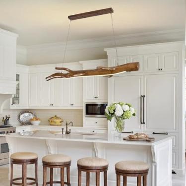 Imagem de Lustre linear retrô para mesa de jantar, luminária pendente LED para ilha de cozinha, luminária rústica de resina, luminária de teto moderna e regulável para sala de jantar, casa de campo, b