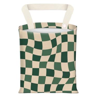 Imagem de ADQWIOVL Caixote do lixo de carro, assento traseiro fofo, organizador de carro e bolsa de armazenamento para viagens, tabuleiro de xadrez verde fofo ao ar livre