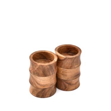 Imagem de Samhita Conjunto de tigelas redondas de madeira de acácia – Conjunto de 6 tigelas perfeitas para nozes, doces, lanches, aperitivos e salsa – Tigelas de servir de cozinha naturais elegantes (7,6 cm x