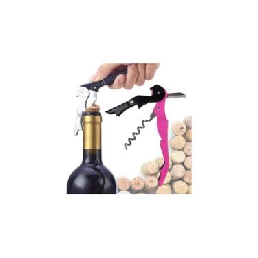 Imagem de Saca-Rolhas Abridor de Garrafa Aço Inox 2 Estágios com Canivete, 12cm x 2cm x 2cm