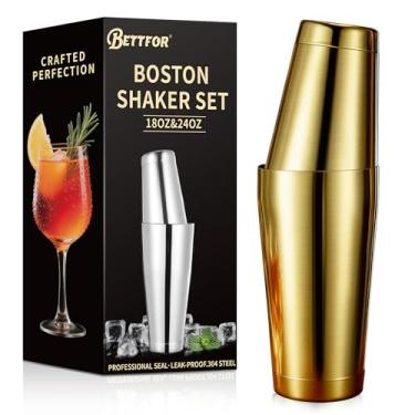 Imagem de BETTFOR Conjunto de coqueteleiras Boston de 510 g e 800 ml, 2 peças, coqueteleira profissional de aço inoxidável 304 com base ponderada à prova de vazamento para barman, uso doméstico e bar (dourado)