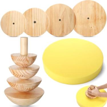 Imagem de DoubleFill Pacote com 4 moldes de cerâmica, moldes de gesso, ferramentas de cerâmica de madeira com alça de espuma para formas superiores de cerâmica, tigelas faça você mesmo, arte de prensa de prato