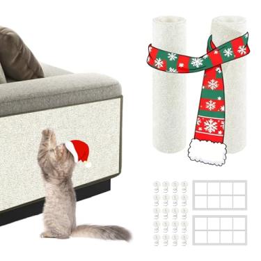 Imagem de 2 unidades, total de 199 x 40 cm, tapete antiarranhão para gatos, móveis e protetor de parede, tapete autoadesivo aparável para cobrir torre de gato e almofadas de substituição (off-white)