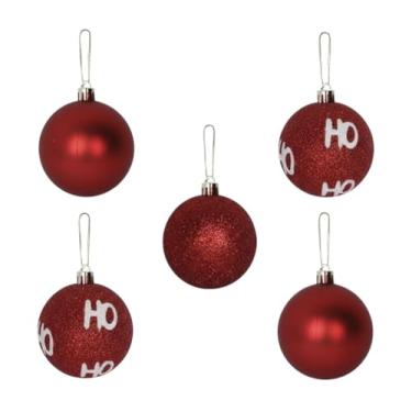 Imagem de Kit com 5 Bolas de Natal 7cm – Modelo HoHoHo para Decoração de Árvore Natalina