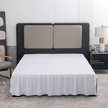 Imagem de Saia branca para cama queen size com babados e cantos divididos, saia para cama queen size de 30,5 cm, saia para cama tamanho queen branca para cama com babados e cantos divididos, saia para cama