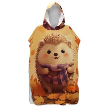 Imagem de Roupão para adultos, poncho de surfe, com capuz, toalha de natação plus size, poncho masculino com capuz, ouriço fofo, outono, laranja