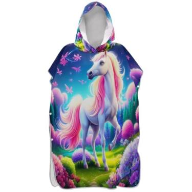 Imagem de Joisal Poncho de surfe trocador de roupão para adultos toalha de natação com capuz vestível unicórnio branco flores coloridas homens mulheres poncho com capuz