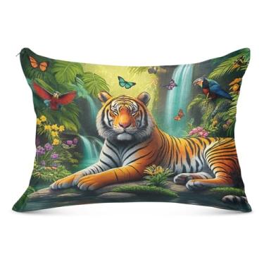 Imagem de Capa de travesseiro vintage tigre animal pássaro grande felpudo com zíper longo para o corpo fronha padrão queen king fronha linda grande fronha tamanho corpo, 53 cm x 137 cm