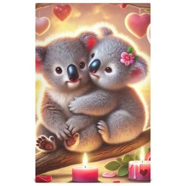 Imagem de Conjunto de toalha de prato de cozinha estampado decorativo fofo coalas coração vela toalha de chá de mão panos de prato fofos panos de prato absorventes de banheiro 45 x 71 cm, pacote com 4