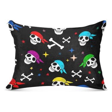 Imagem de Capa de travesseiro com estampa de caveiras coloridas verdes e fofas com zíper, capa de travesseiro padrão King Queen, tamanho king, 51 x 101 cm