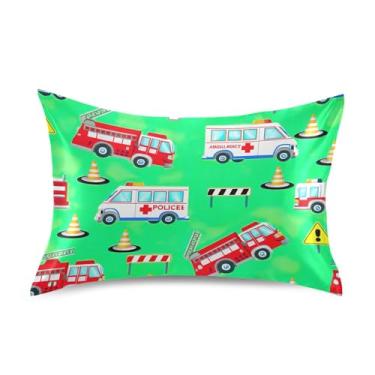 Imagem de Fronhas refrescantes estampadas coloridas desenhos animados veículos caminhões verde cetim design king queen capas de almofadas padrão para cama de casa sofá king size 101,6 cm x 50,8 cm